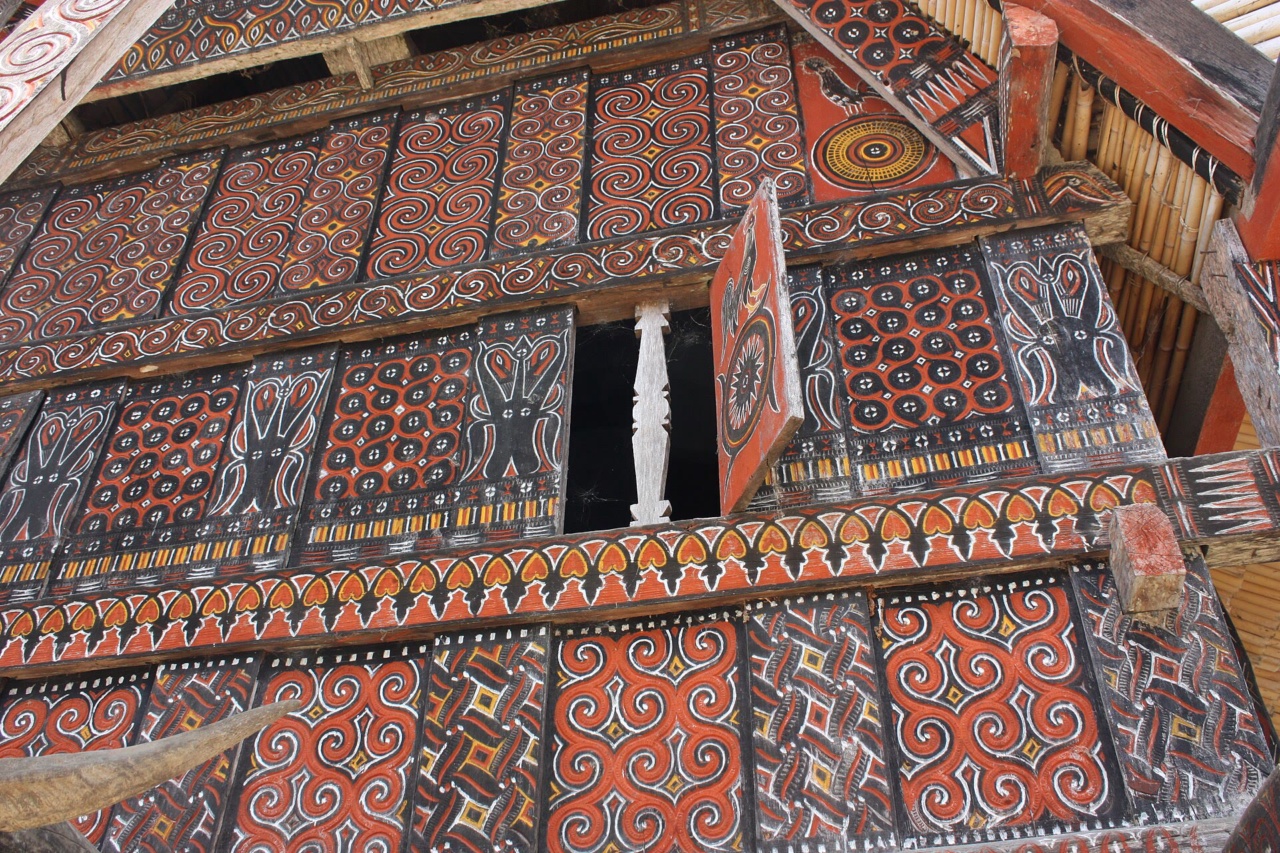 The carved and painted front of a tongkonan in Pallawa