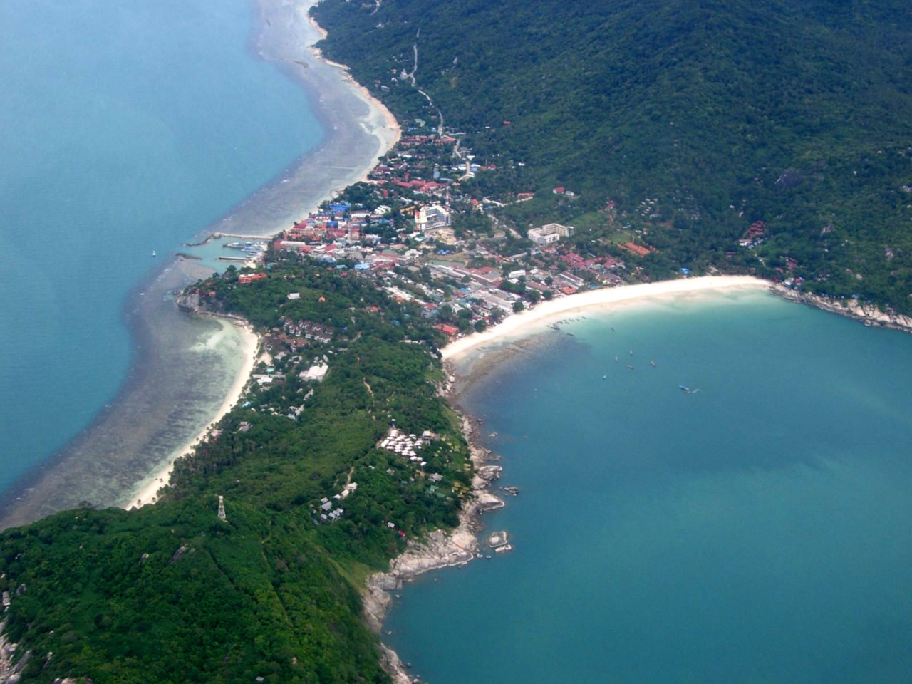 Aerial view of the Haad Rin peninsula on Koh Phangan