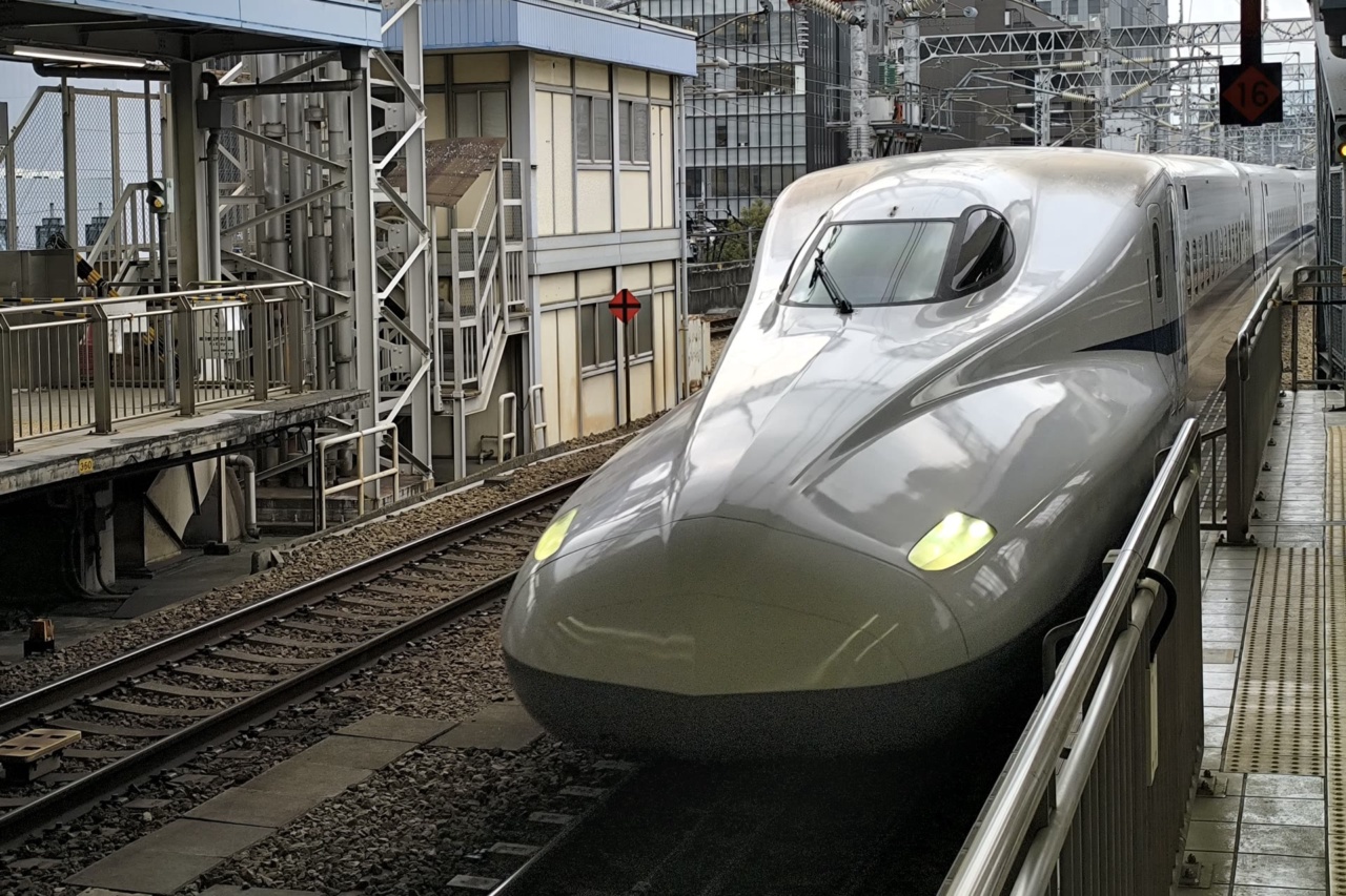 A Shinkansen train entering Hakata Station