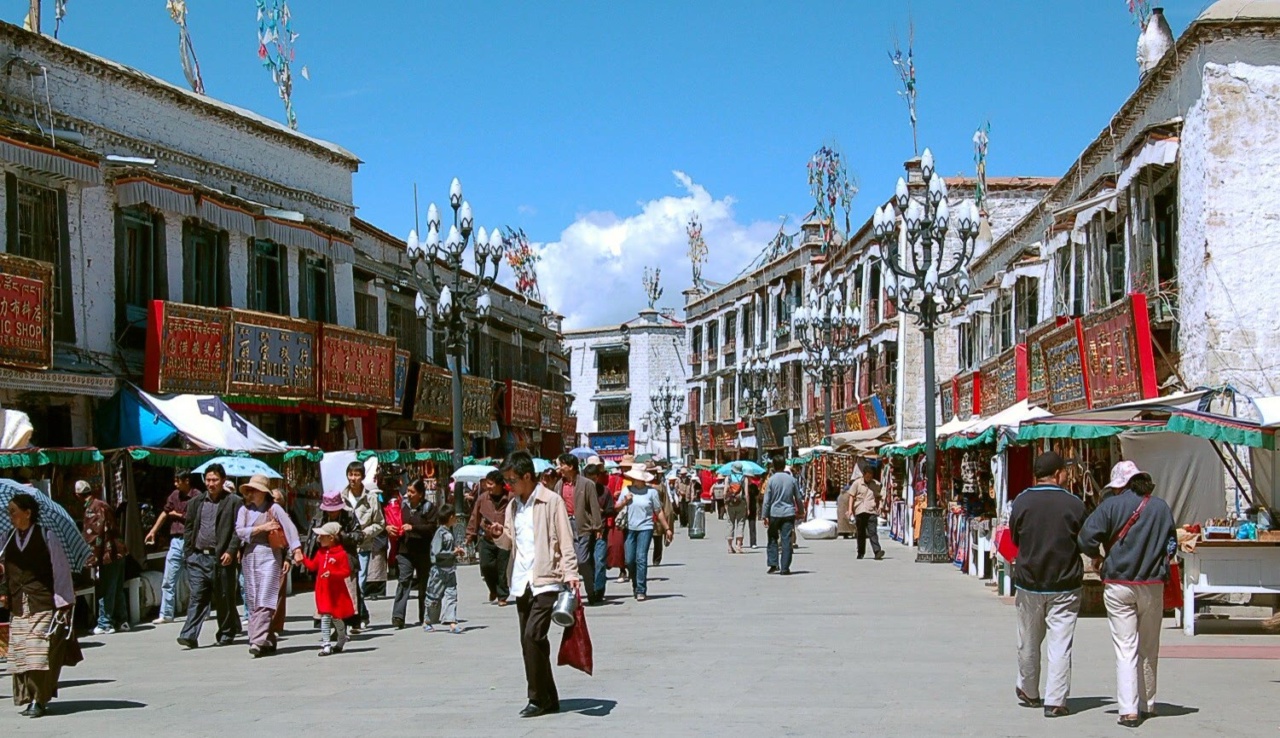 Orang berjalan di Barkhor, Lhasa