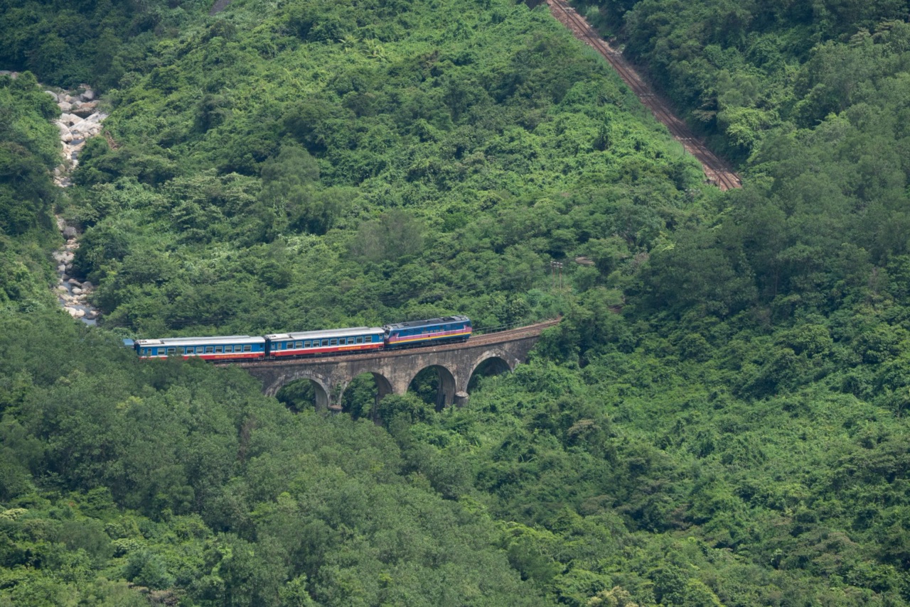 客運列車駛過茂密綠色森林中的石砌高架橋