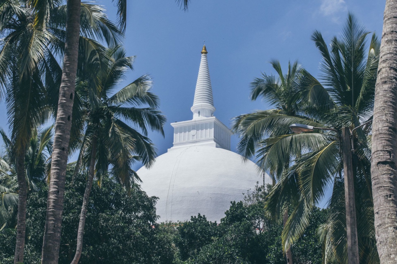 The Mihintale stupa among palm trees
