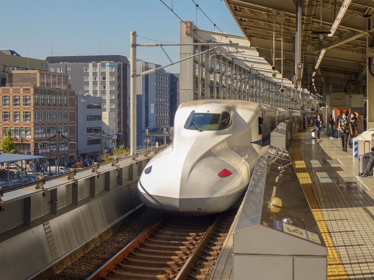 A Nozomi Shinkansen departing from Kyoto Station
