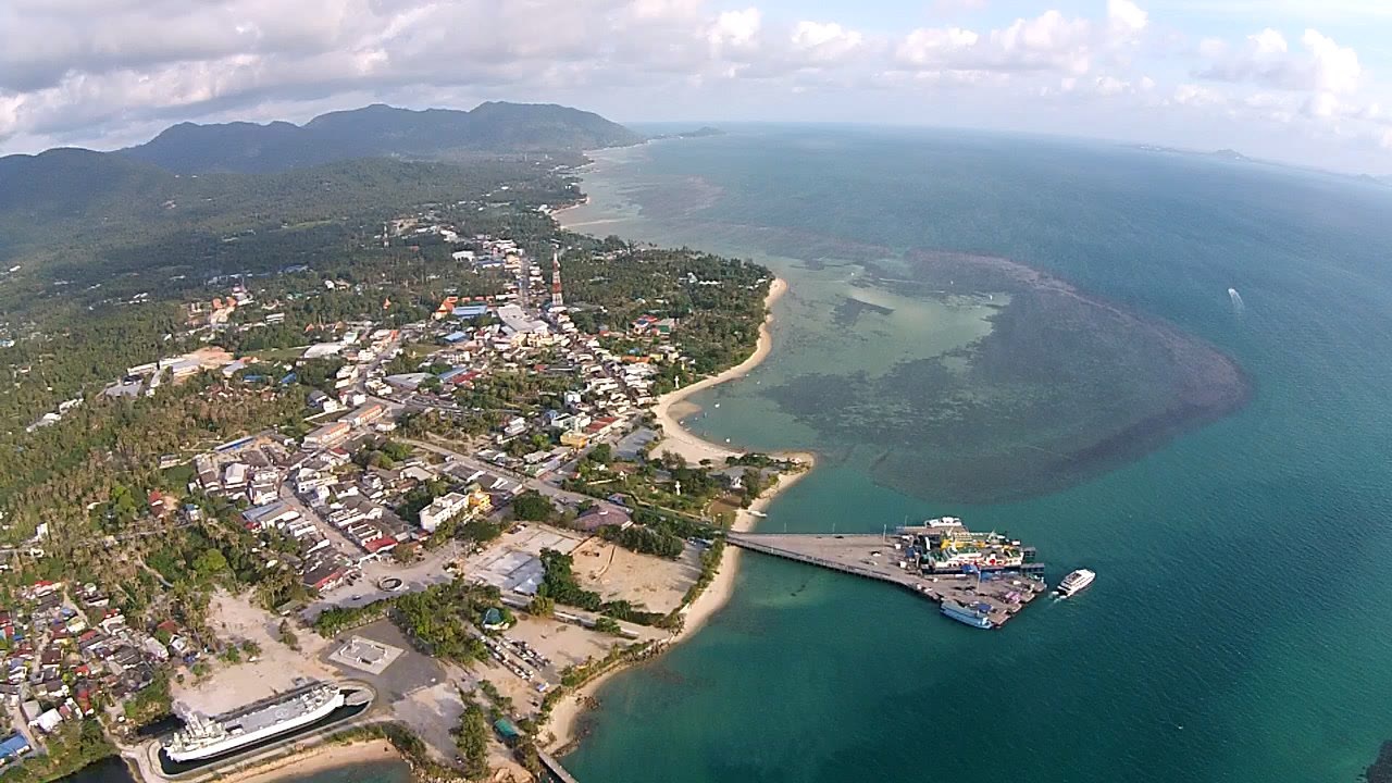 Aerial view of Thong Sala with its pier