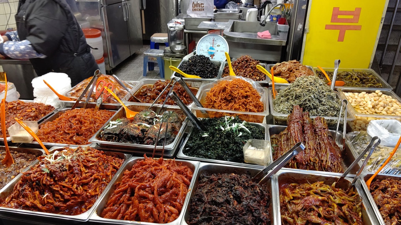 A banchan stall at Gwangjang Market