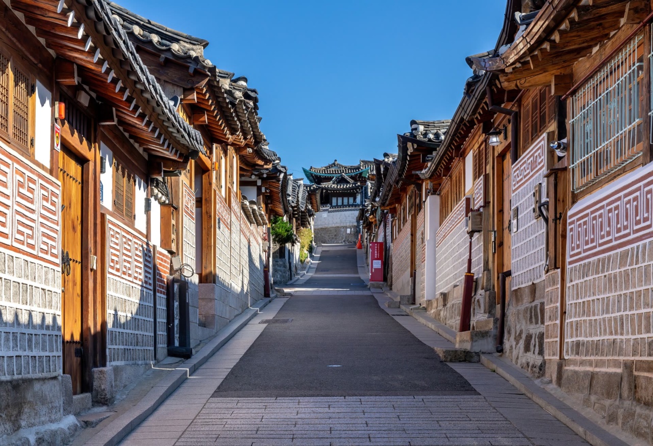 A street lined with traditional hanok houses in Bukchon Hanok Village