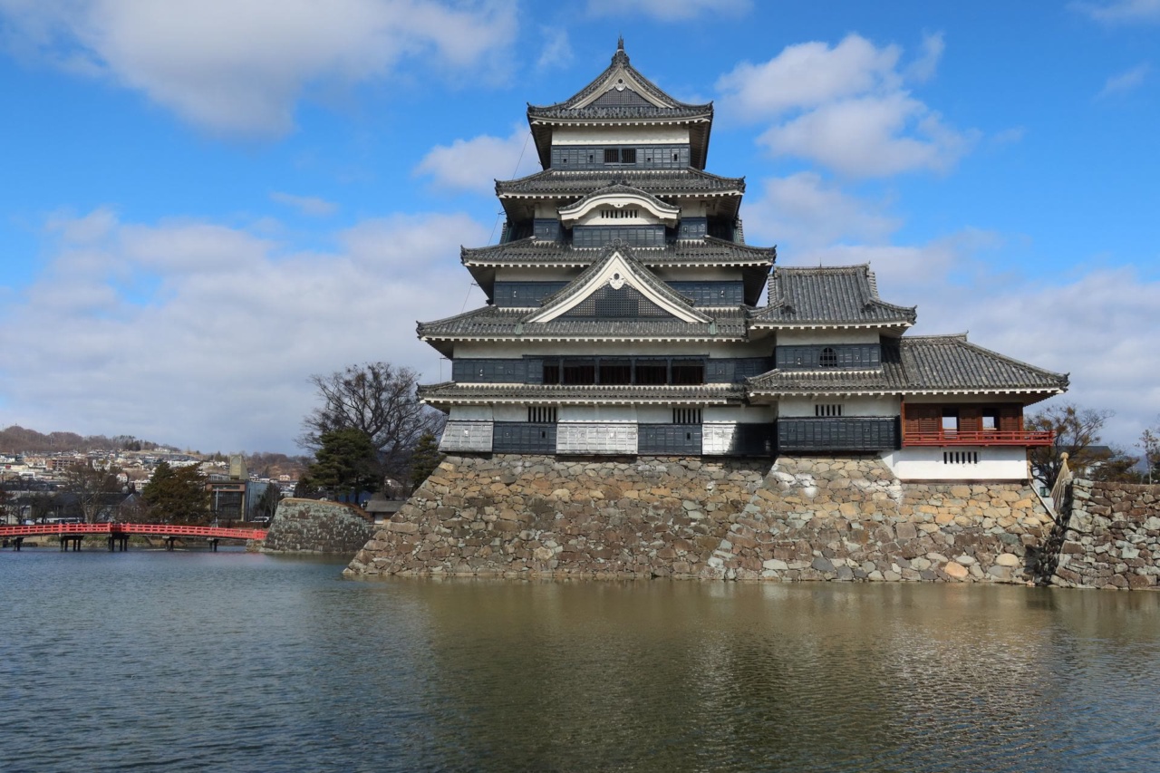 Matsumoto Castle, known as the Crow Castle, beside its moat